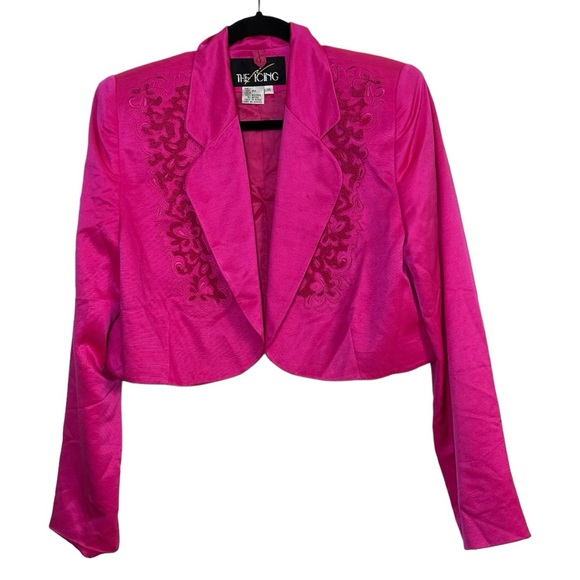 Vintage The Icing Hot Pink 100% Silk Blazer Jacket Size 14 Lined - Picture 1 of 10